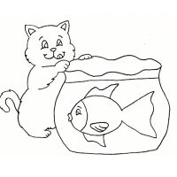 Раскраска кот и аквариум