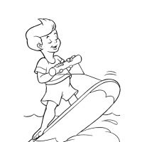 Раскраска мальчик в море на доске
